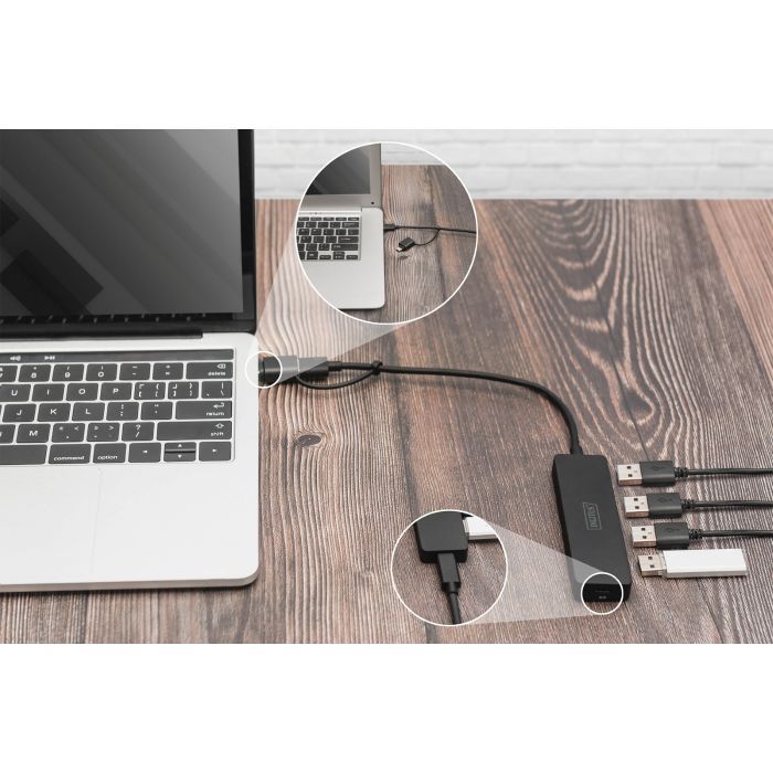 Концентратор Digitus USB-C + USB-A to 4xUSB-A 0.2m black (DA-70235) изображение 5
