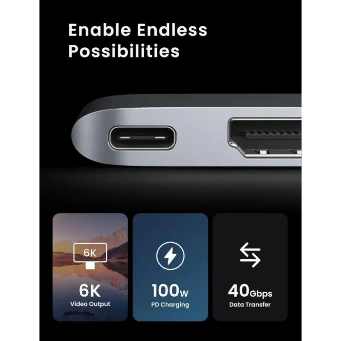 Концентратор Ugreen 2xUSB-C to HDMI + 2xUSB 3.0 + SD/TF + USB-C CM380 gray (80856) изображение 4 Концентратор Ugreen 2xUSB-C to HDMI + 2xUSB 3.0 + SD/TF + USB-C CM380 gray (80856) изображение 4