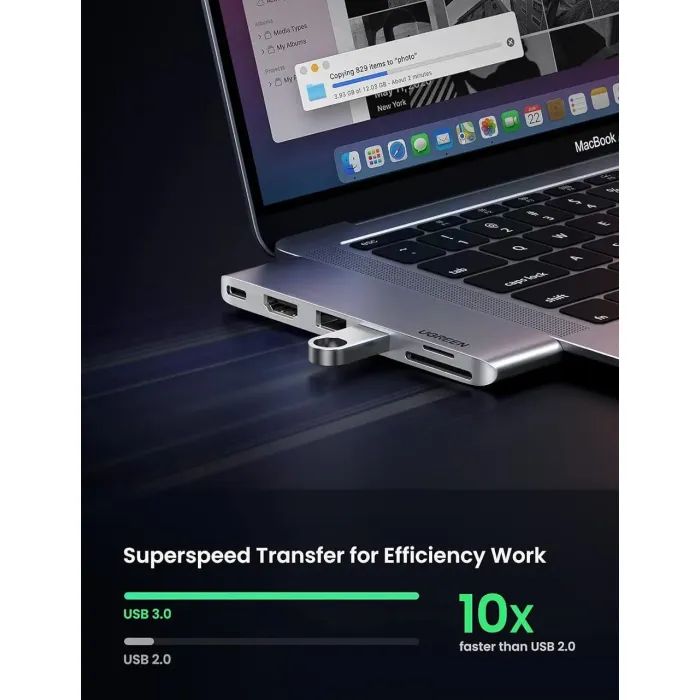 Концентратор Ugreen 2xUSB-C to HDMI + 2xUSB 3.0 + SD/TF + USB-C CM380 gray (80856) изображение 5 Концентратор Ugreen 2xUSB-C to HDMI + 2xUSB 3.0 + SD/TF + USB-C CM380 gray (80856) изображение 5
