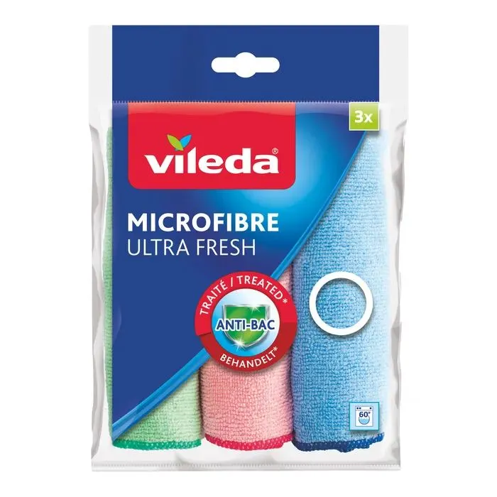 Серветки для прибирання Vileda Ultra Fresh Антибактеріальні З мікрофібри 3 шт. (4023103229273)