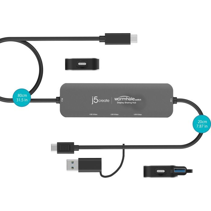 Концентратор J5create USB-C + USB A to 2xUSB + USB-C switch hub (JCH462-N) изображение 4