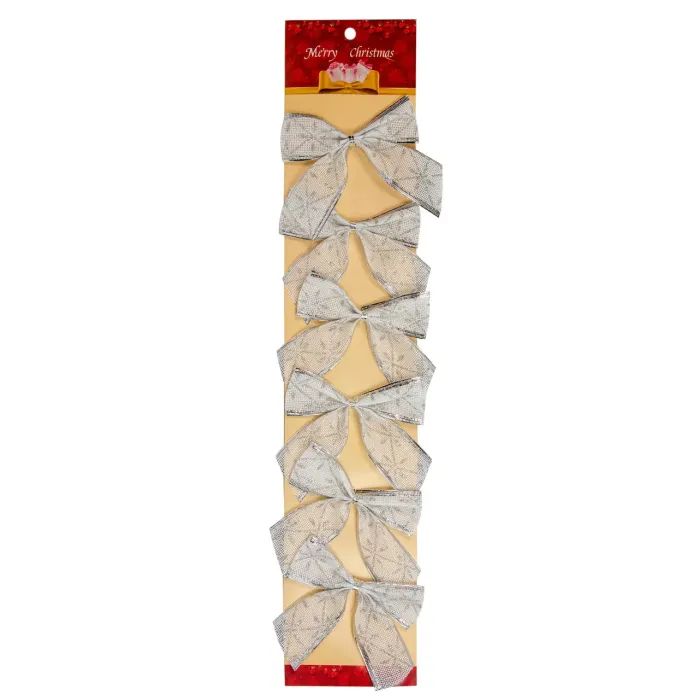 Украшение декоративное Chomik бант текстильний 6 шт, 10 см, біло-сріблястий (5900779856165_1)