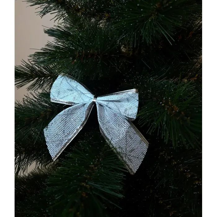Украшение декоративное Chomik бант текстильний 6 шт, 10 см, біло-сріблястий (5900779856165_1) изображение 2