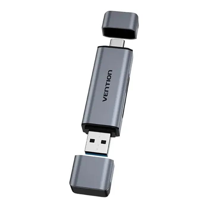 Считыватель флеш-карт Vention USB 3.0 AM/USB-C to SD+TF Gray Dual Drive Letter Aluminum Alloy (CLLH0) изображение 2