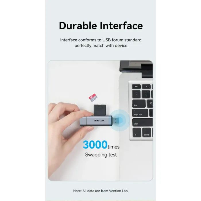 Считыватель флеш-карт Vention USB 3.0 AM/USB-C to SD+TF Gray Dual Drive Letter Aluminum Alloy (CLLH0) изображение 7