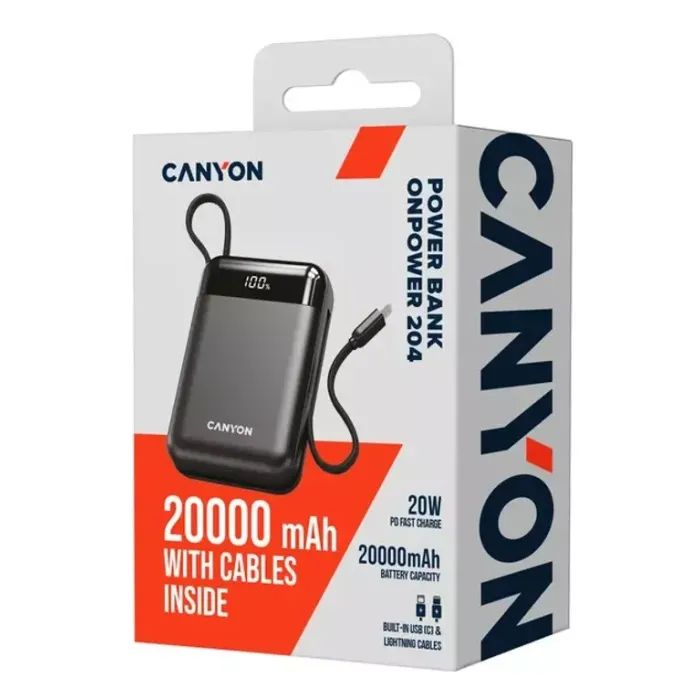 Батарея універсальна Canyon 20000mAh OnPower 204 PD/20W Built-in Lightning Cable (CNS-CPB204B) зображення 5