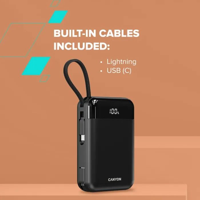 Батарея універсальна Canyon 20000mAh OnPower 204 PD/20W Built-in Lightning Cable (CNS-CPB204B) зображення 8