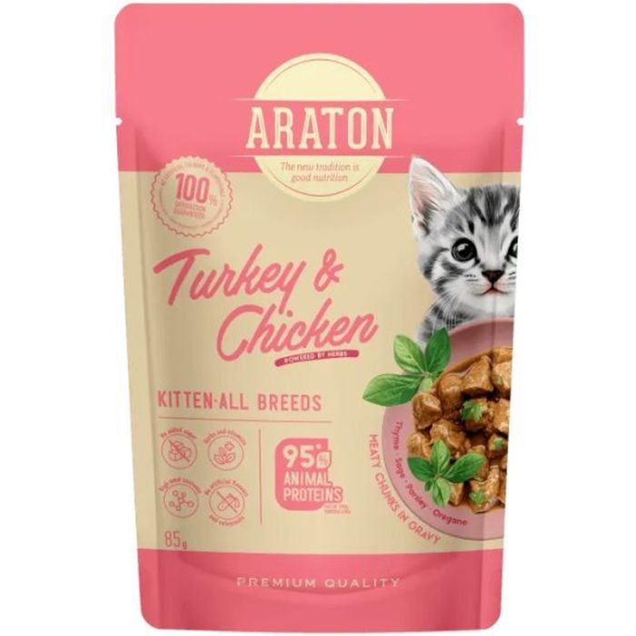 Влажный корм для кошек ARATON Kitten with Turkey and Chicken 85 г (ART70472)