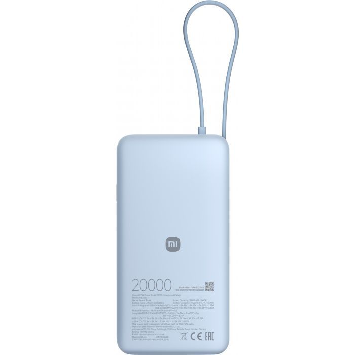 Батарея універсальна Xiaomi 20000mAh 67W Integrated Cable Ice Blue (BHR08O8GL) зображення 2