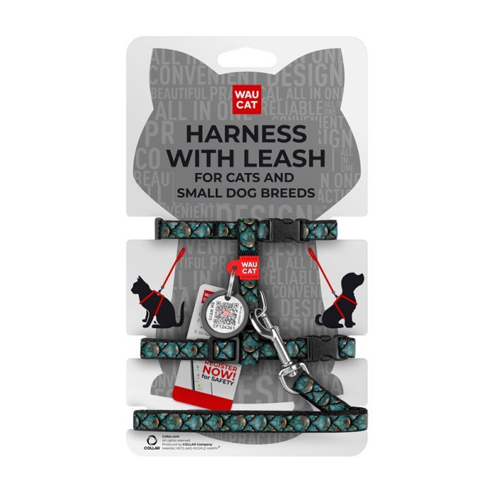 Шлей для кошек Waucat Nylon с QR паспортом "Луска" пластиковый фастекс (329-0179)