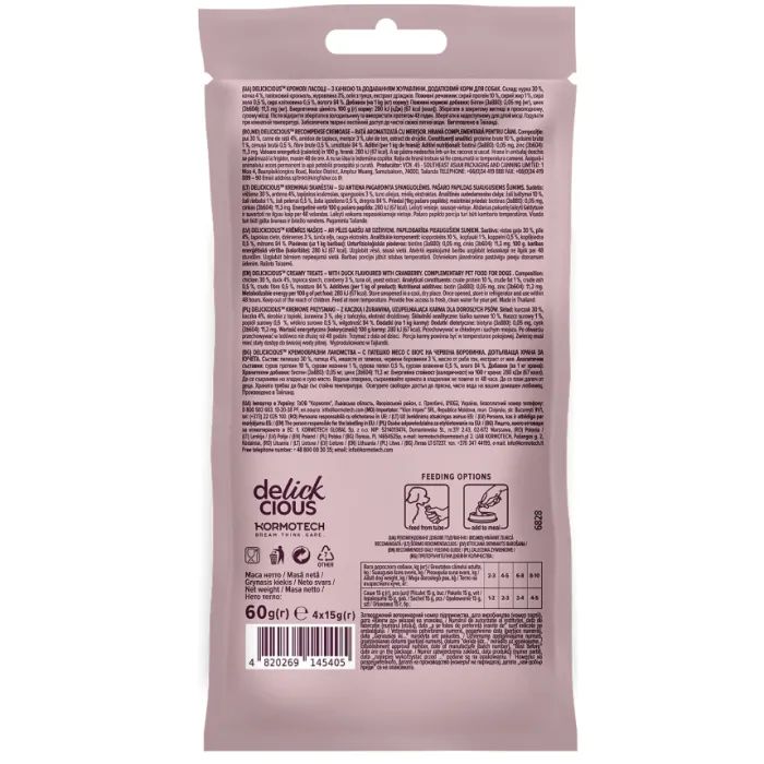 Ласощі для собак Delickcious Кремові з качкою та додаванням журавлини 1+1 (4820269148079) зображення 3