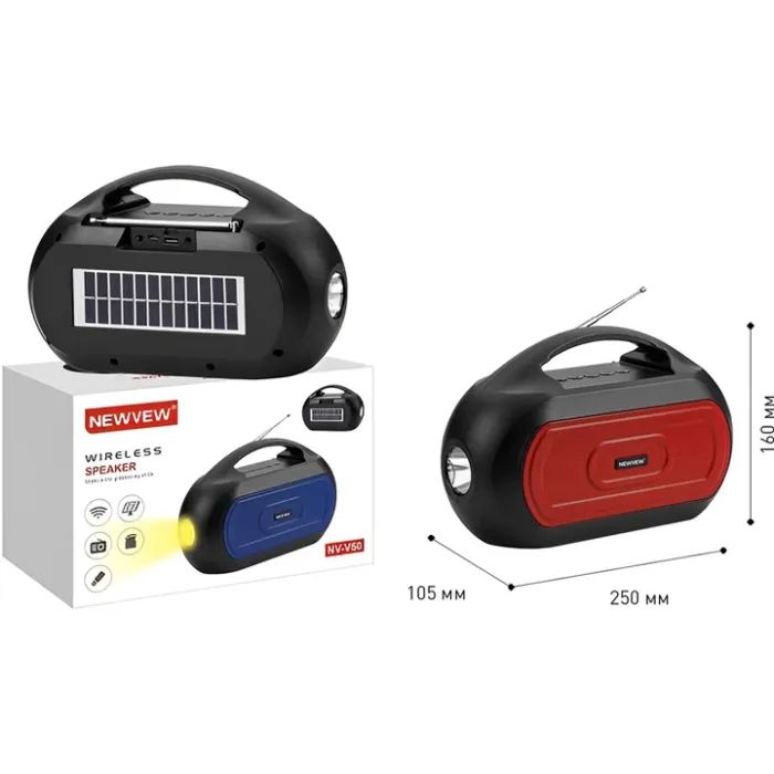 Акустическая система NEWVEW NV-V50 Solar Panel/BT/USB/TF/FM/AUX Red (NWVW-NV-V50-RD) изображение 4