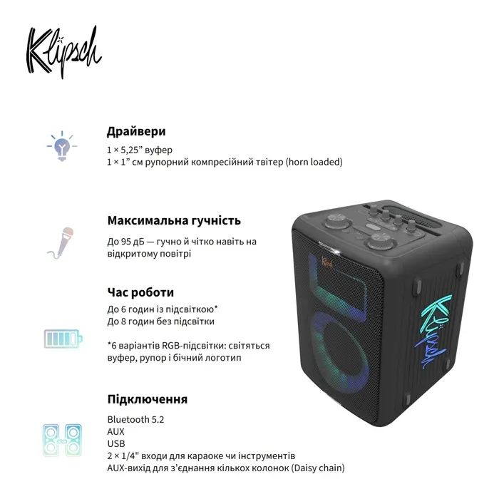 Акустическая система Klipsch Vegas Party speaker Black (1073414) изображение 12