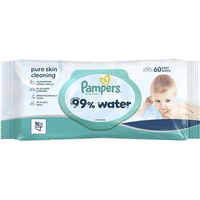 Детские влажные салфетки Pampers 99 Water, 60 шт (8006530116558)