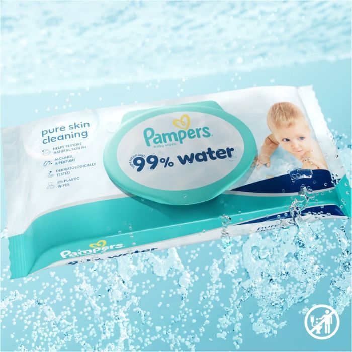 Детские влажные салфетки Pampers 99 Water, 60 шт (8006530116558) изображение 2