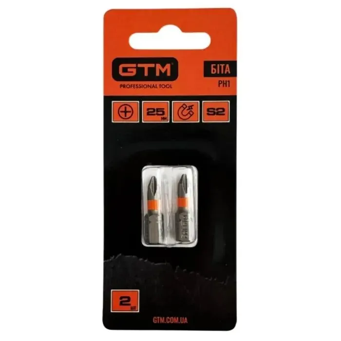 Бита для шуруповерта GTM PH1, 25мм, 2шт. (SB-H1-25B) изображение 2