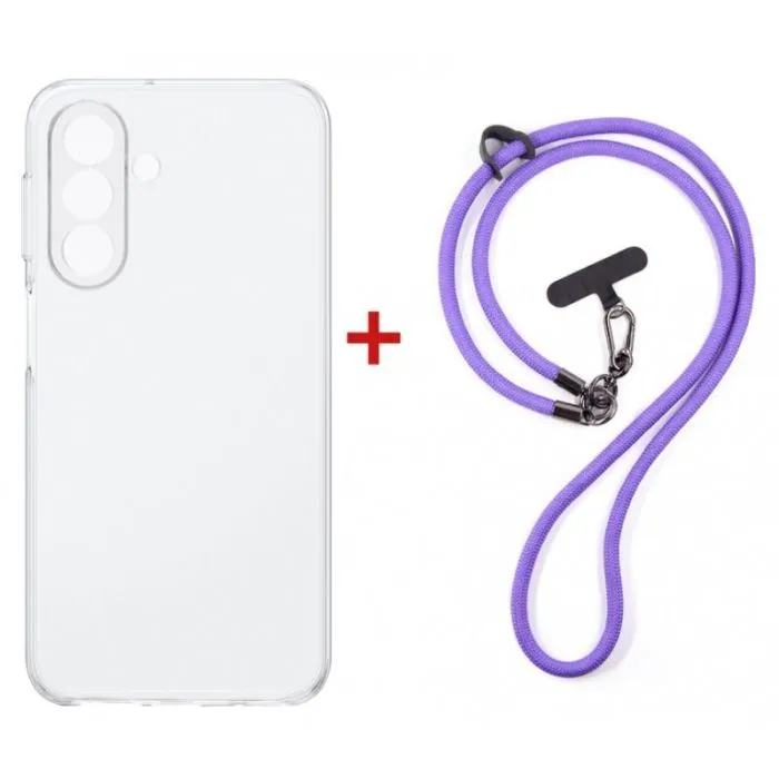 Чехол для мобильного телефона Dengos Case + Cross-body Strap Samsung Galaxy A37 Clear+Purple (DG-KM-CCRB-06)