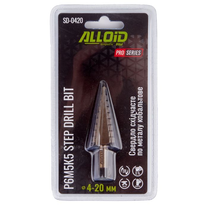 Сверло Alloid Pro, ступенчатое, по металлу, кобальтовое, Р6М5К5, 6–38мм (SD-0638) изображение 3