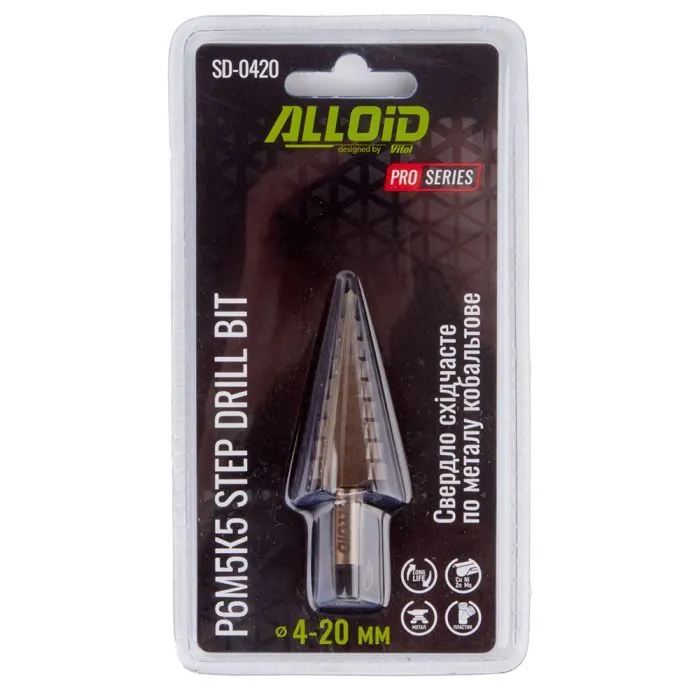 Сверло Alloid Pro, ступенчатое, по металлу, кобальтовое, Р6М5К5, 4–20мм (SD-0420) изображение 3