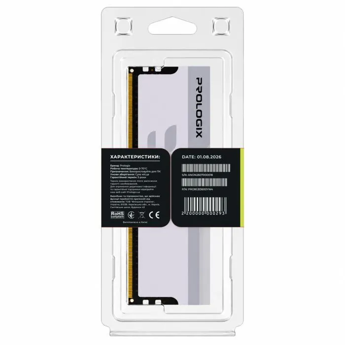 Модуль памяти для компьютера DDR4 8GB 3600 MHz Onyx White Prologix (PRO8GB3600YW4) изображение 5
