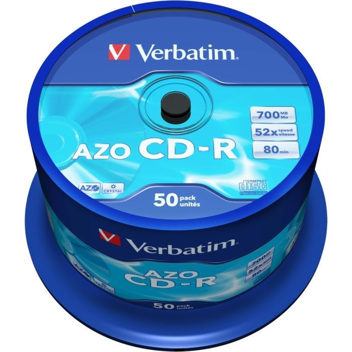 Диск CD Verbatim 700Mb 52x Cake box 50 Crystal AZO (43343)