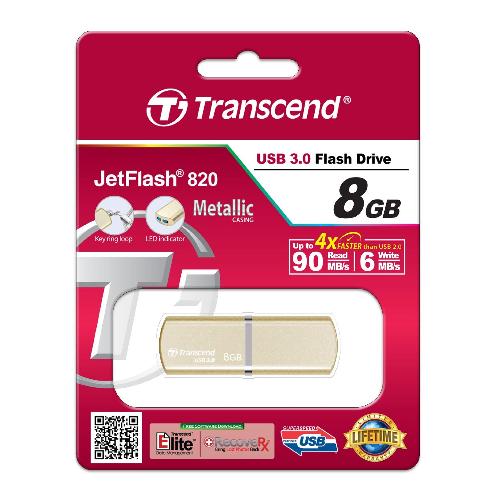 USB флеш накопитель Transcend 8GB JetFlash 820 USB 3.0 (TS8GJF820G) изображение 5