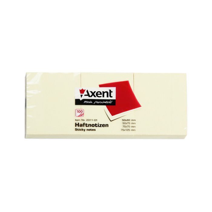 Бумага для заметок Axent with adhesive layer 50x40мм,100sheets,pastel yellow (3 pcs. (2311-01-А) изображение 2