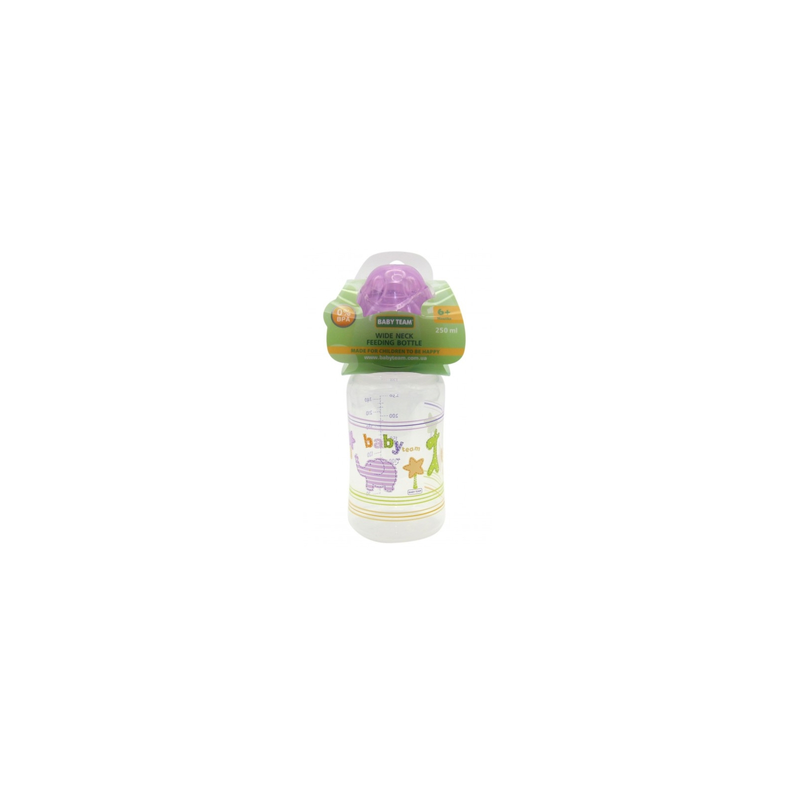 Бутылочка для кормления Baby Team c широким горлом, 250мл 6+ (1002_фиолетовый) изображение 2