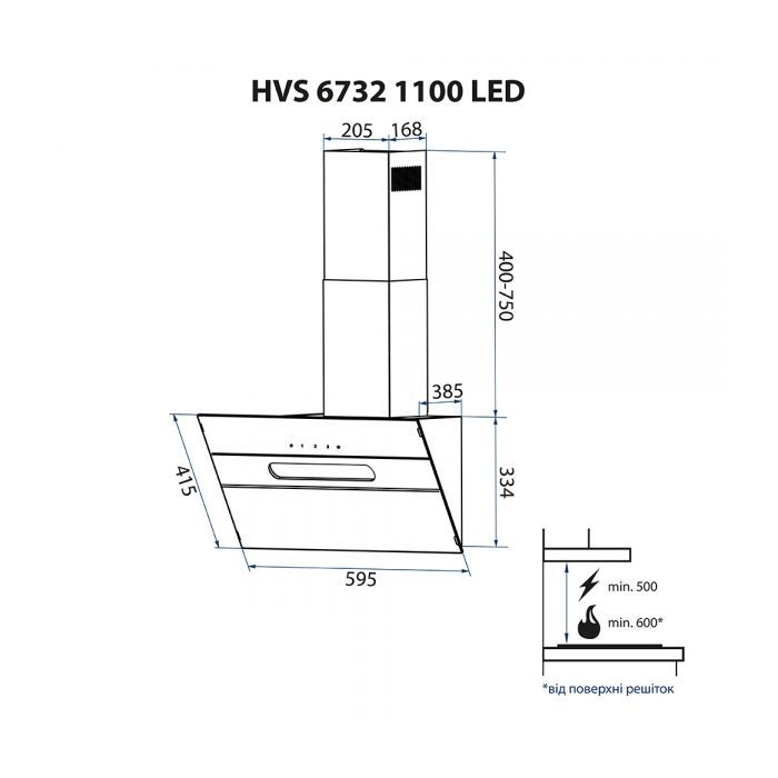 Витяжка кухонна Minola HVS 6732 BL 1100 LED зображення 12