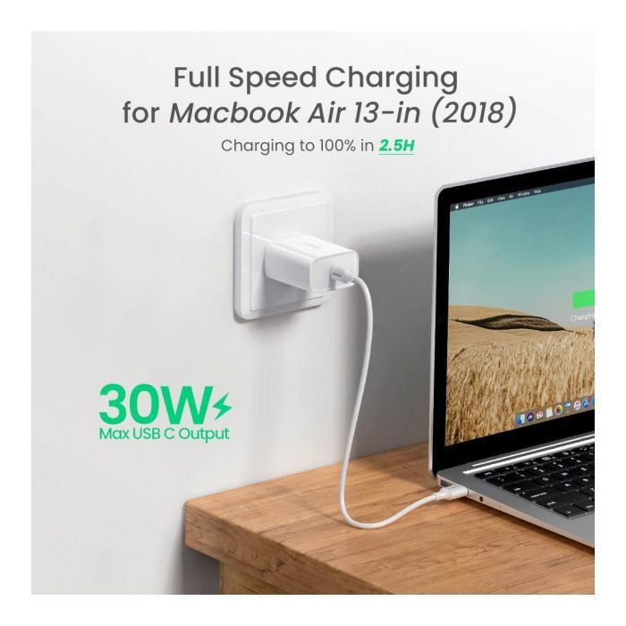 Зарядний пристрій Ugreen USB-C PD30W CD127 white (70161) зображення 4
