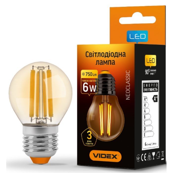 Лампочка Videx Filament G45FA 6W E27 2200K 220V (VL-G45FA-06272) зображення 2