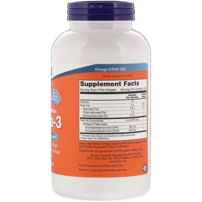 Жирные кислоты Now Foods Омега-3 1000мг, 180 EPA/120 DHA, Molecularly Distilled Omega (NOW-01648) изображение 2