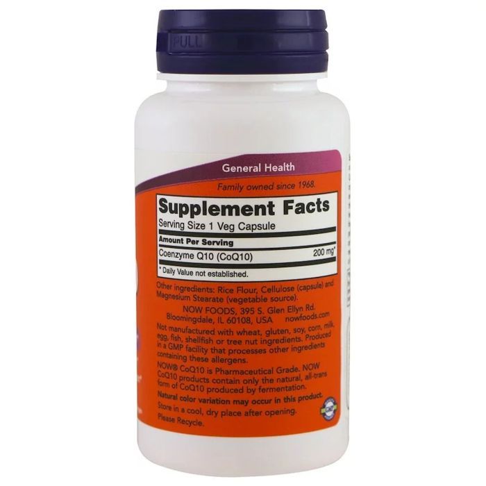 Антиоксидант Now Foods Коэнзим Q10 200 мг, CoQ10, 60 вегетарианских капсул (NOW-03176) изображение 2