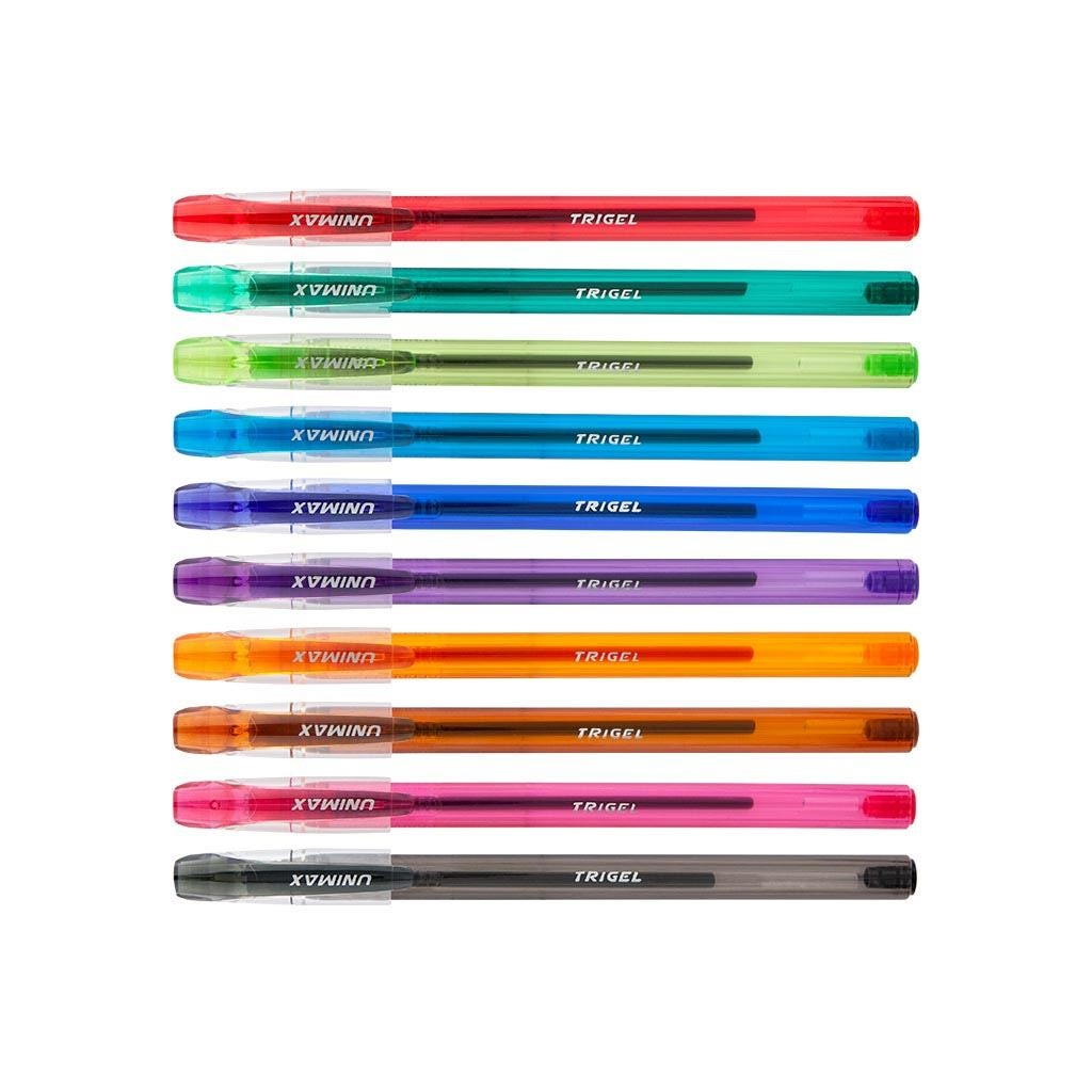 Ручка гелевая Unimax набор Trigel-3 ассорти цветов 0.5 мм, 10 цветов корпуса (UX-132-20) изображение 2