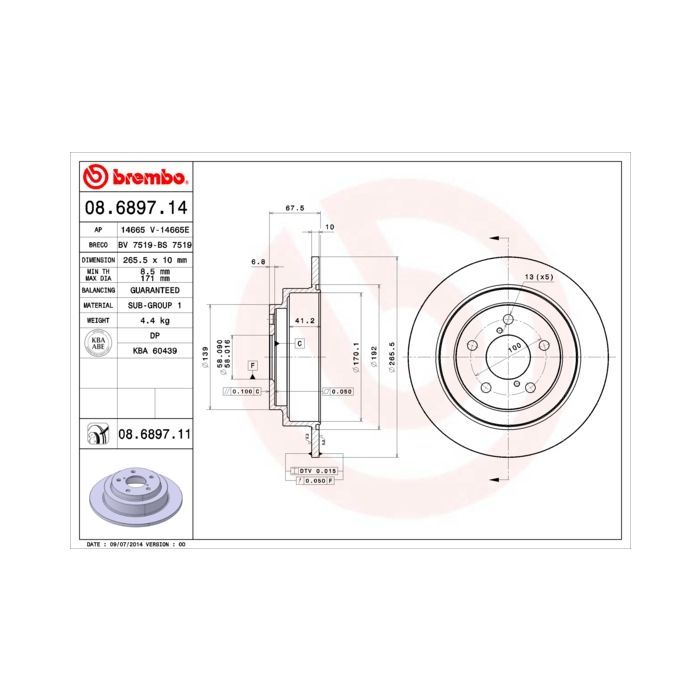 Тормозной диск Brembo 08.6897.11