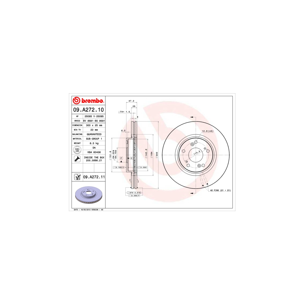 Тормозной диск Brembo 09.A272.11