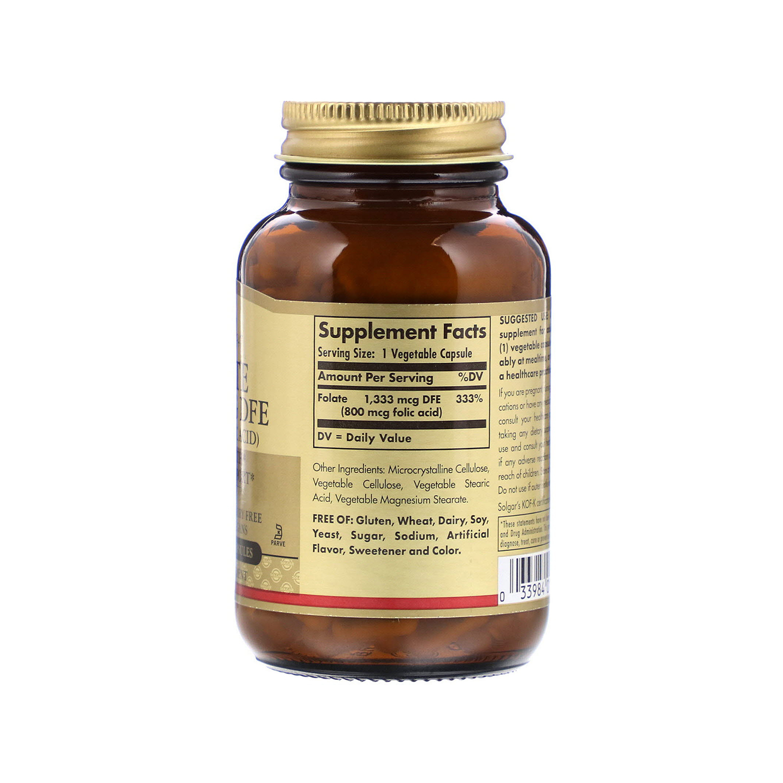 Витамин Solgar Фолат (В9), Folic Acid, 800 мкг, 250 растительных капсул (SOL-01101) изображение 2