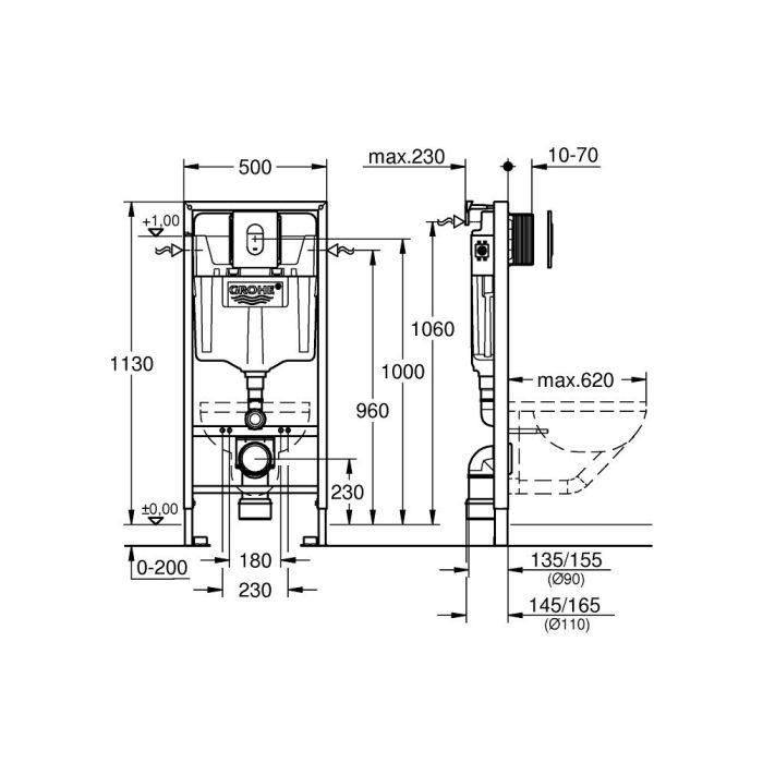 Инсталляция Grohe Rapid SL комплект 4в1, клавиша Arena Cosmopolitan (38929000) изображение 2