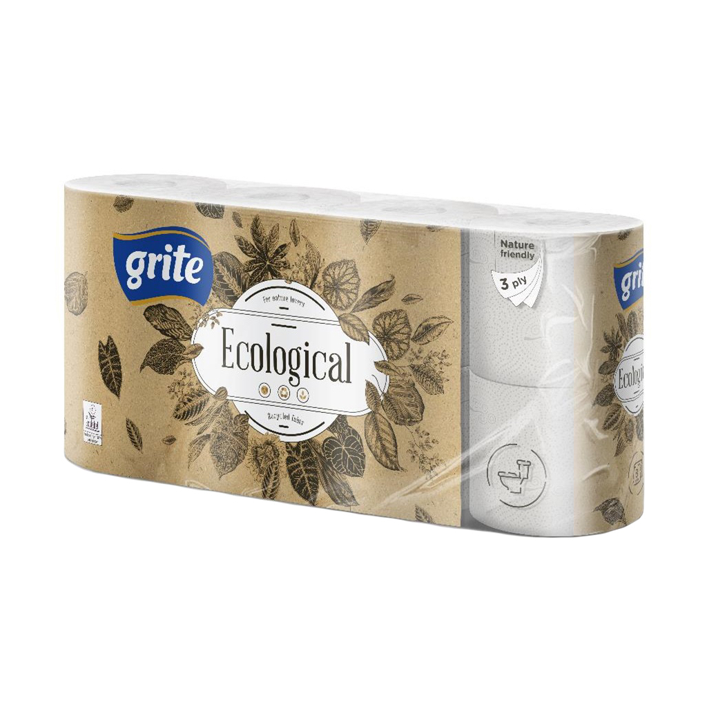 Туалетная бумага Grite Ecological Plius 3 слоя 8 рулонов (4770023350241)