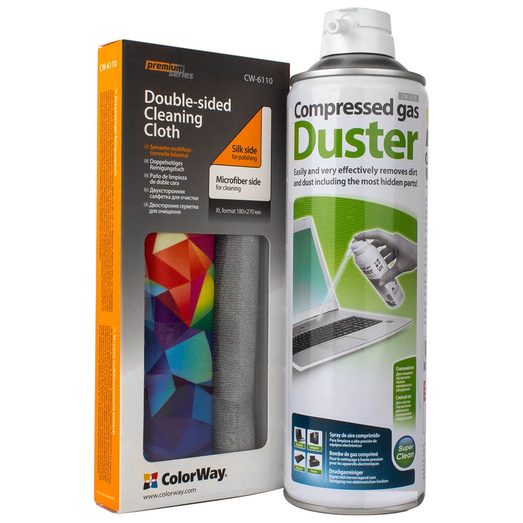 Стиснене повітря для чистки spray duster 500ml CW-3333 + microfiber CW-6110 ColorWay (CW-6110/3333)