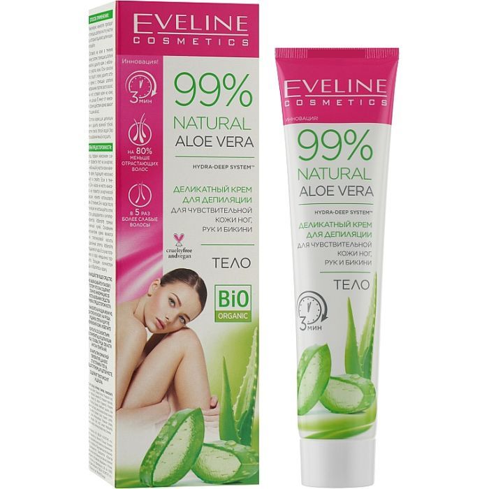 Крем для депиляции Eveline Cosmetics Natural Aloe Vera для чувств. кожи ног, рук и бикини 125 мл (5903416026822) изображение 2