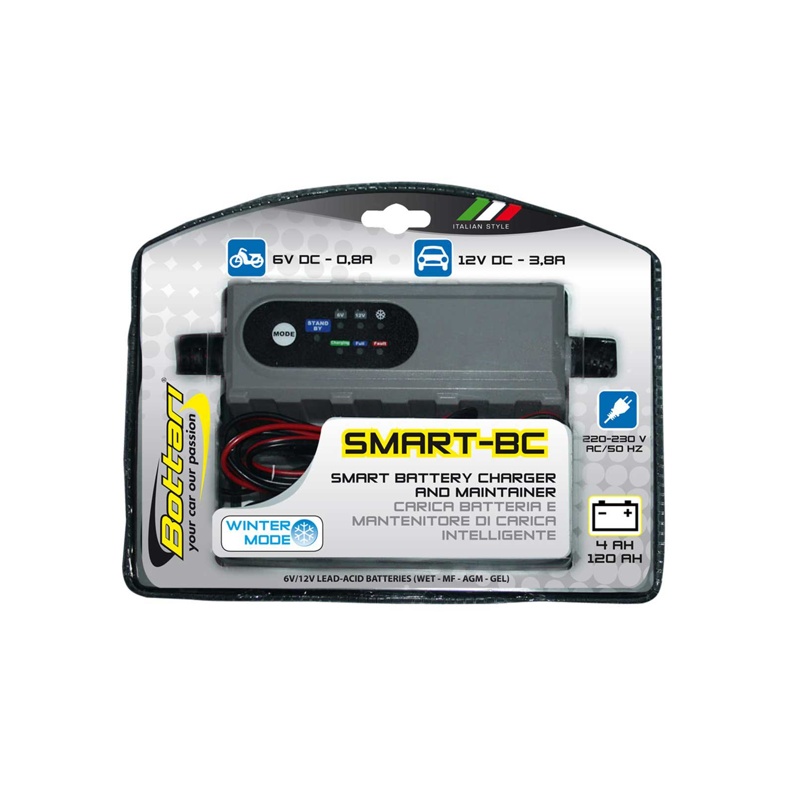 Зарядное устройство для автомобильного аккумулятора Bottari 0,8/4,2a 6v/12v "SMART BC" (28109-IS) изображение 3