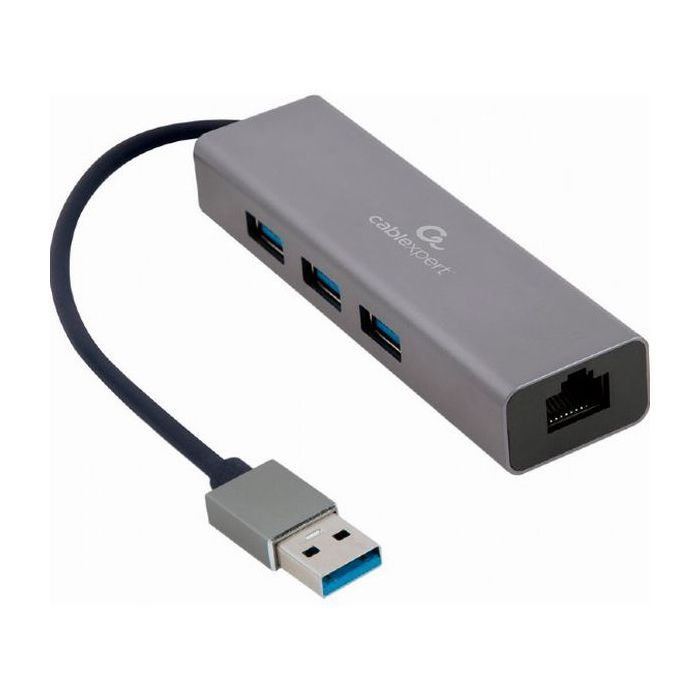 Концентратор USB-A to Gigabit Ethernet, 3 Ports USB 3.1 Gen1 Cablexpert (A-AMU3-LAN-01)