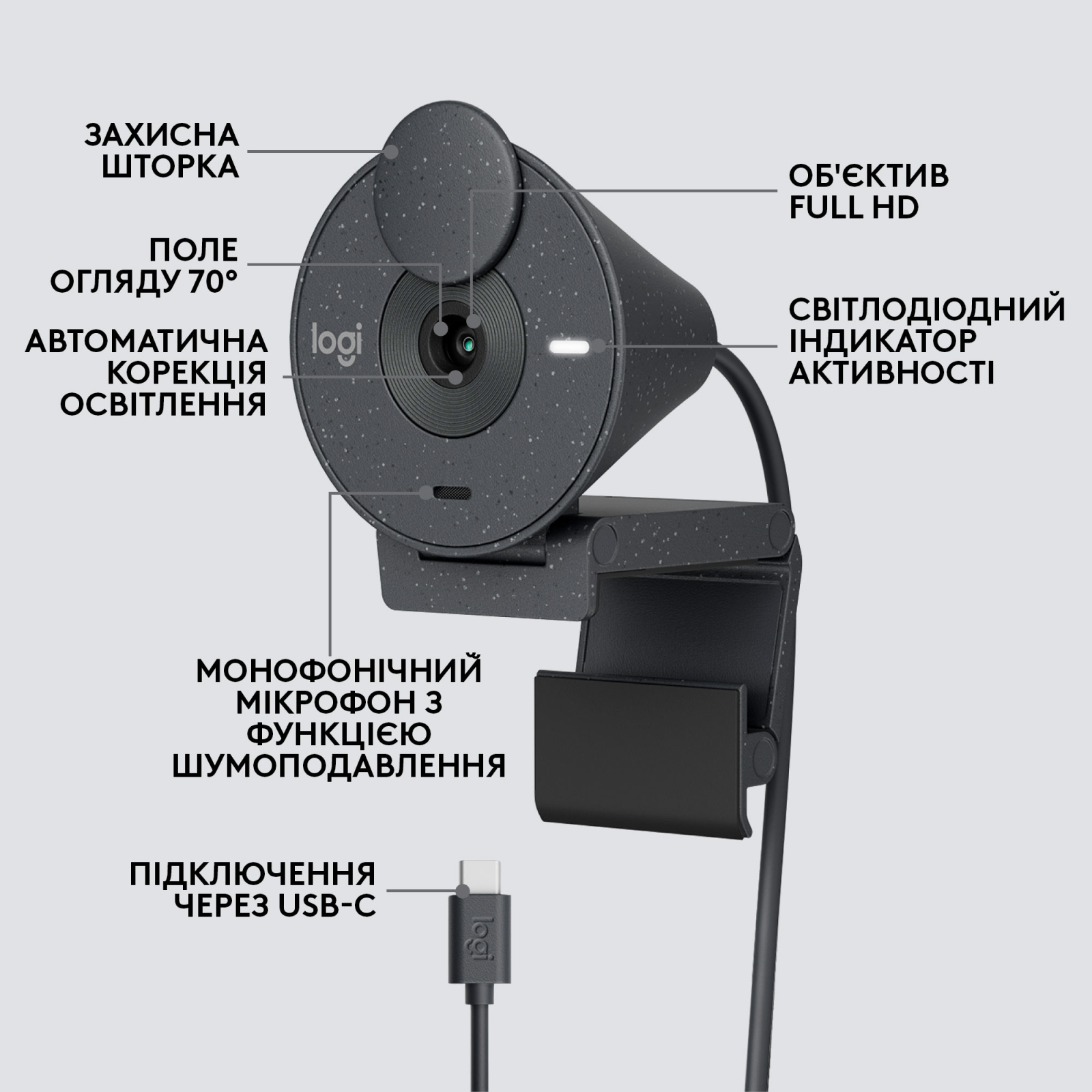 Веб-камера Logitech Brio 300 FHD White (960-001442) зображення 6