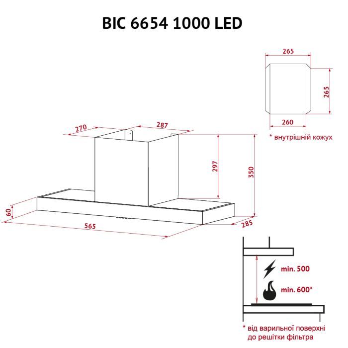 Витяжка кухонна Perfelli BIC 6654 I 1000 LED зображення 10