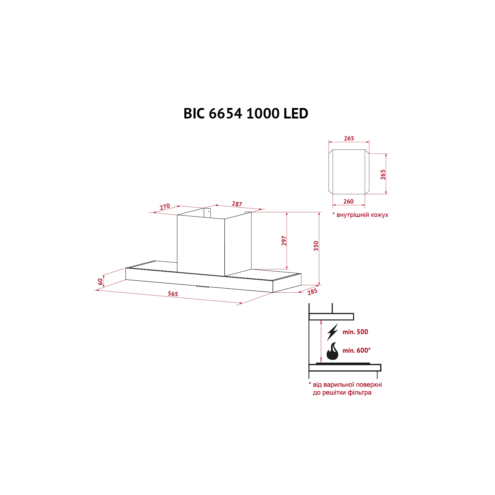 Вытяжка кухонная Perfelli BIC 6654 I 1000 LED изображение 10