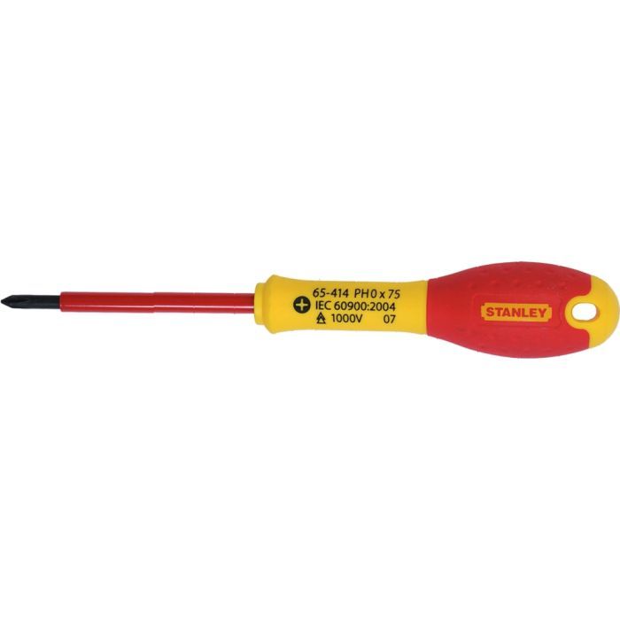 Отвертка Stanley электрика FatMax VDE 1000V изолированная с жалом под шлиц Ph0х75мм (0-65-414)