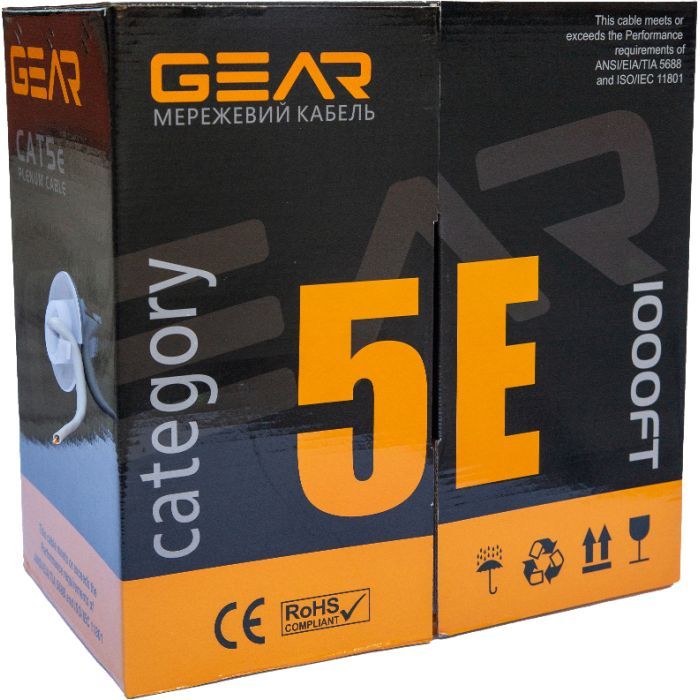 Кабель мережевий UTP 305м, cat.5e, CCA, 4*2*0,50, PVC, indoor, grey GEAR (GEC-UTPCCA050305) зображення 2