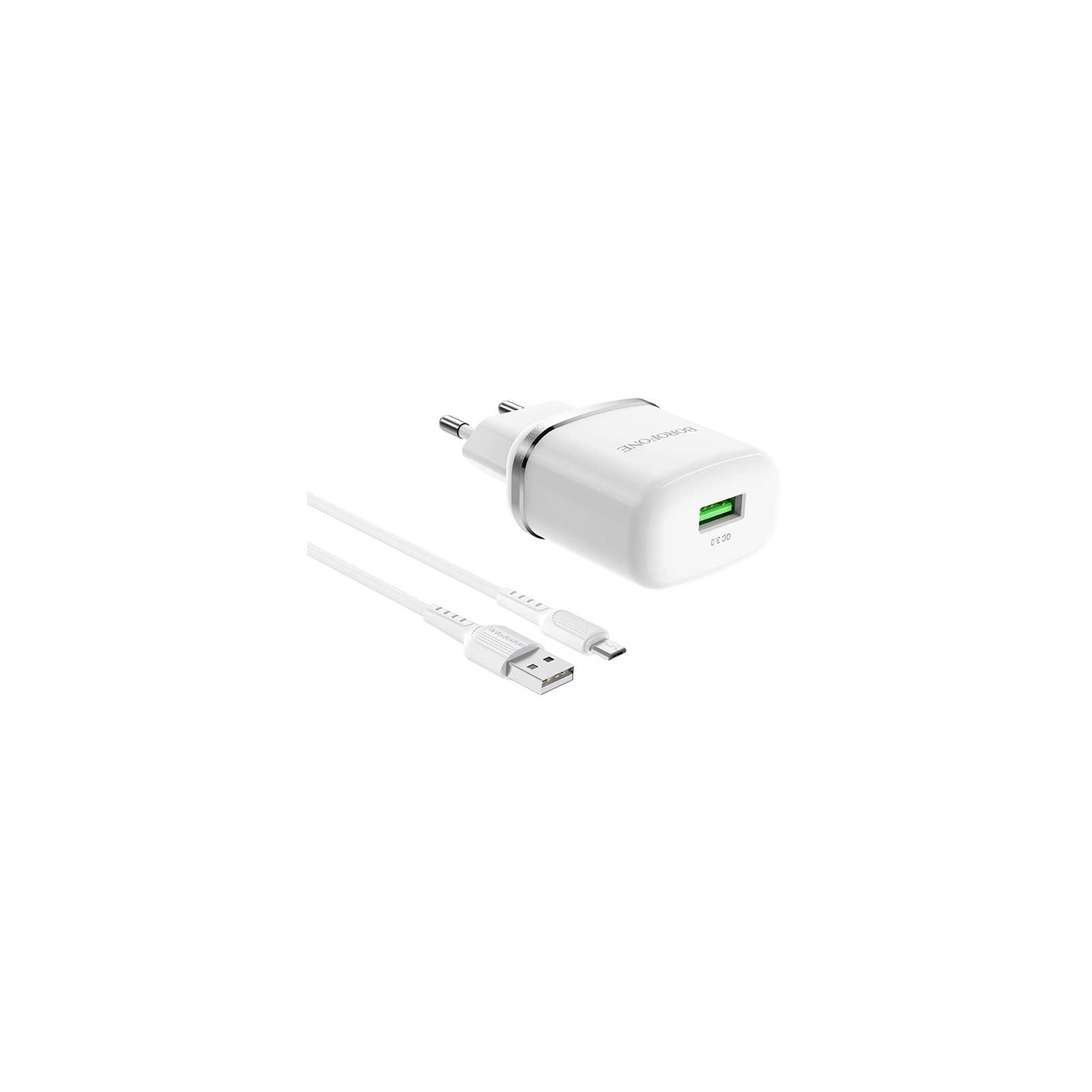 Зарядний пристрій BOROFONE BA36A High speed single port QC3.0 charger set(Micro) White (BA36AMW) зображення 2