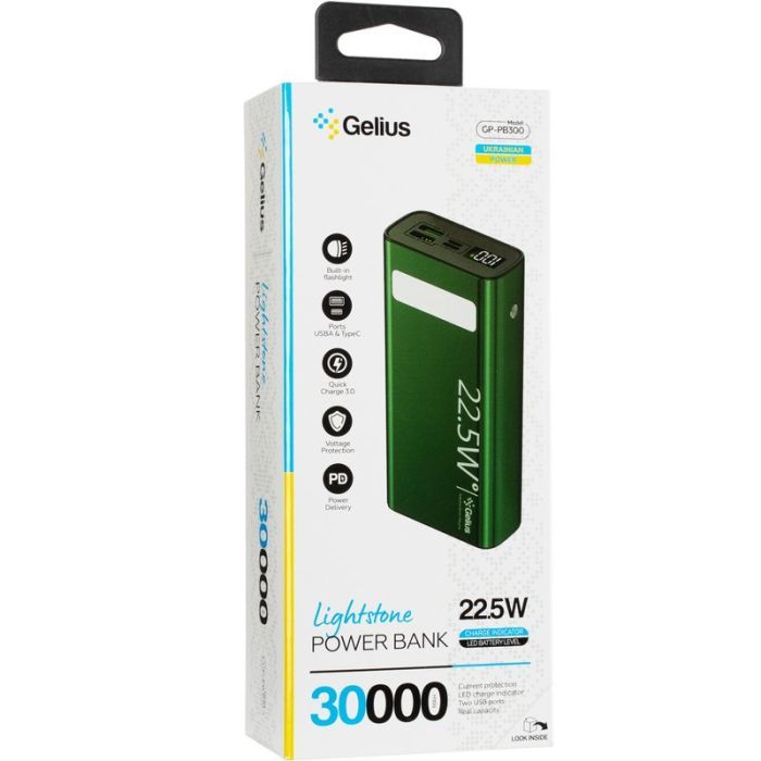 Батарея универсальная Gelius Lightstone GP-PB300 30000mAh QC+PD (22.5W) Green (00000090465) изображение 8